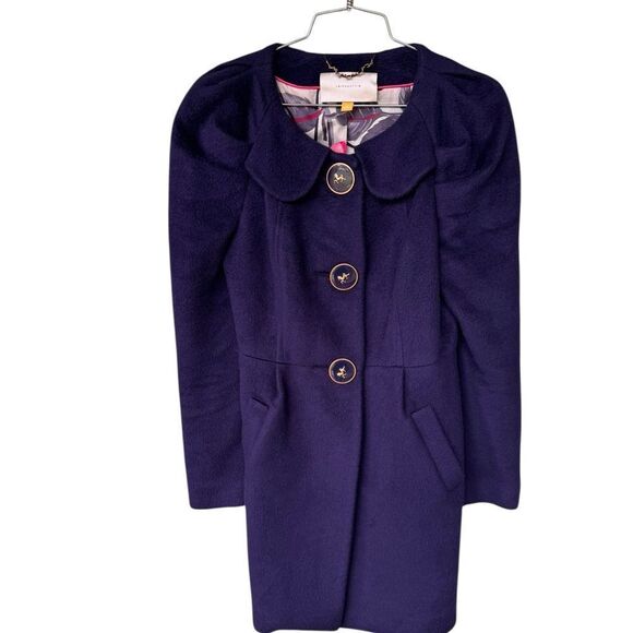 Anthropologie Leifsdottir Navy Blue Fleece Wool Button Up Coat Horse Buttons 6 - Picture 2 of 7